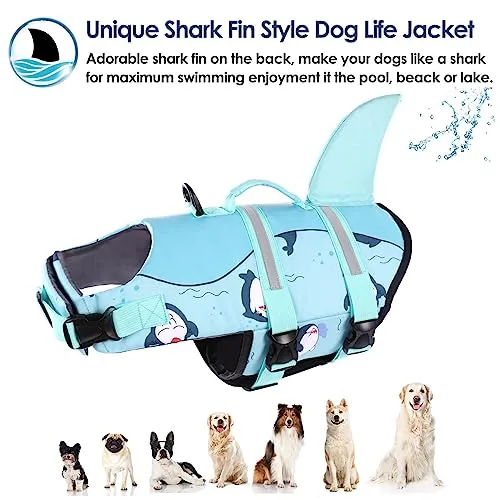 AOFITEE Dog Life Vest, Dog Life Jacket Shark, Ripstop Dog Safety Vest with Superior Buoyancy and Rescue Handle, Adjustable Dog Swimming Vest Dog Float Coat for Small Medium Large Dogs