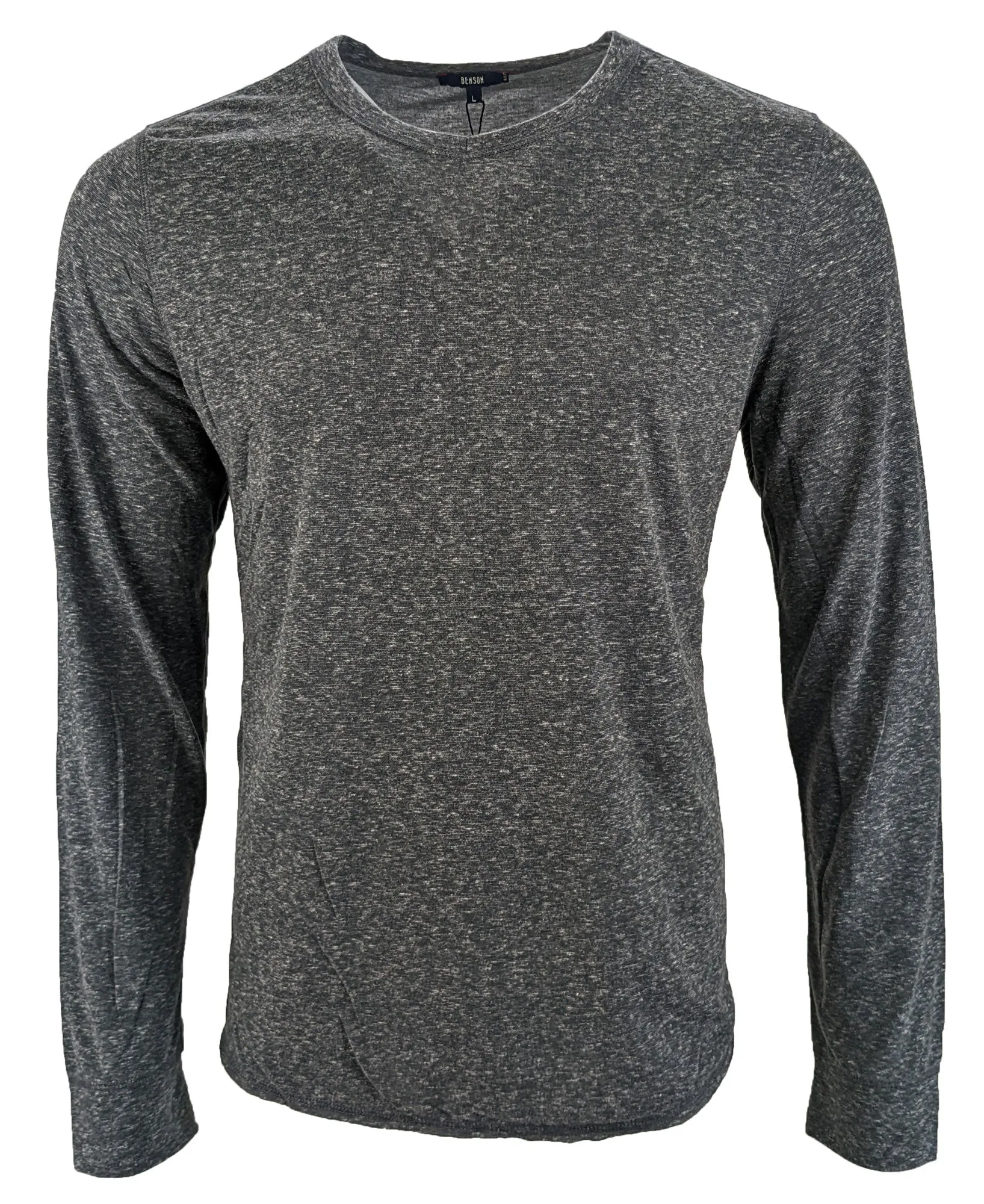 Benson Men's Grey Melange Soft Feel Long Sleeve Tee VTB03 Size Large NWT