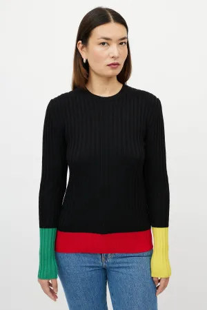 Black & Multicolour Colourblock Merino Ribbed Sweater