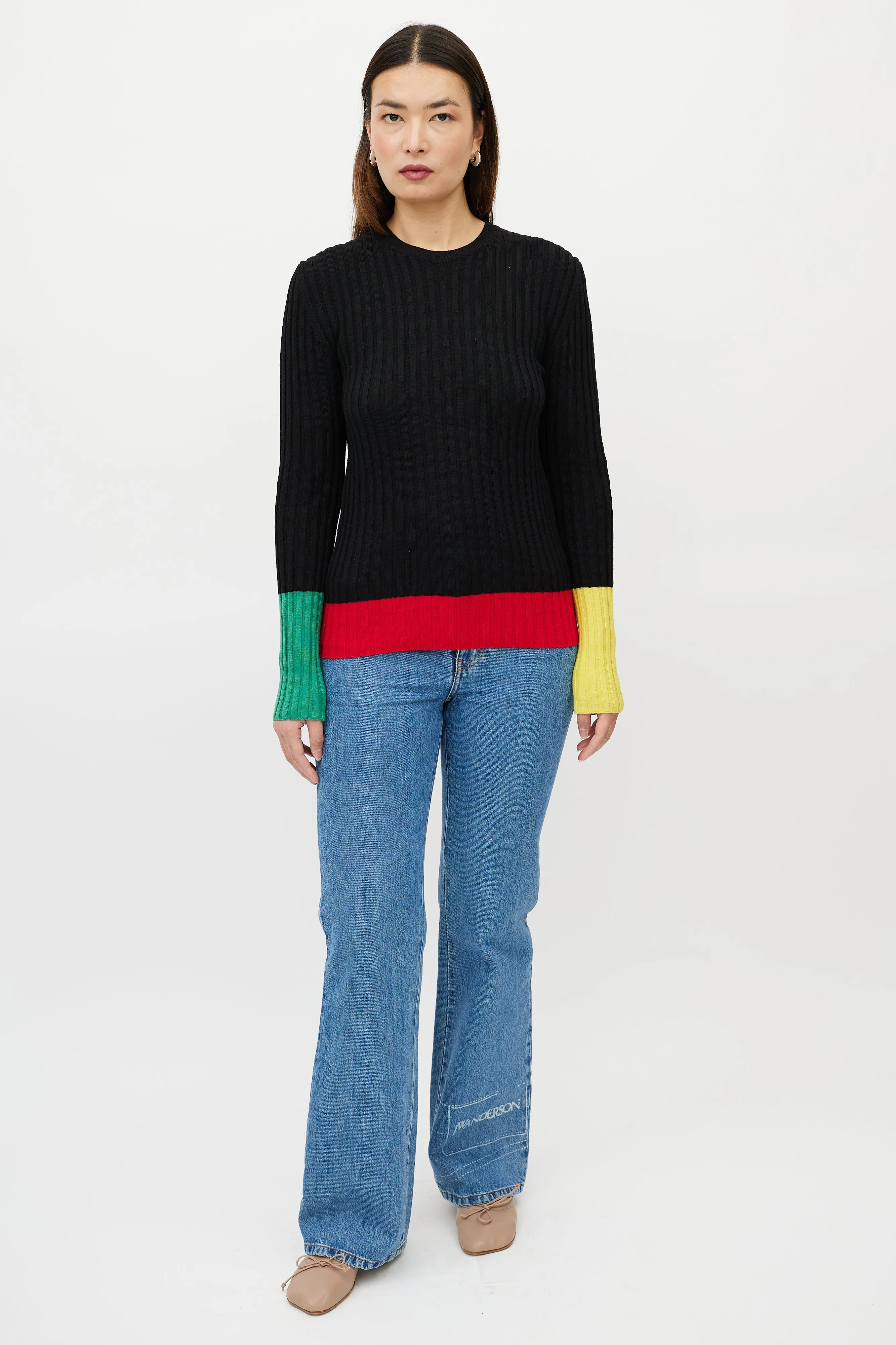 Black & Multicolour Colourblock Merino Ribbed Sweater