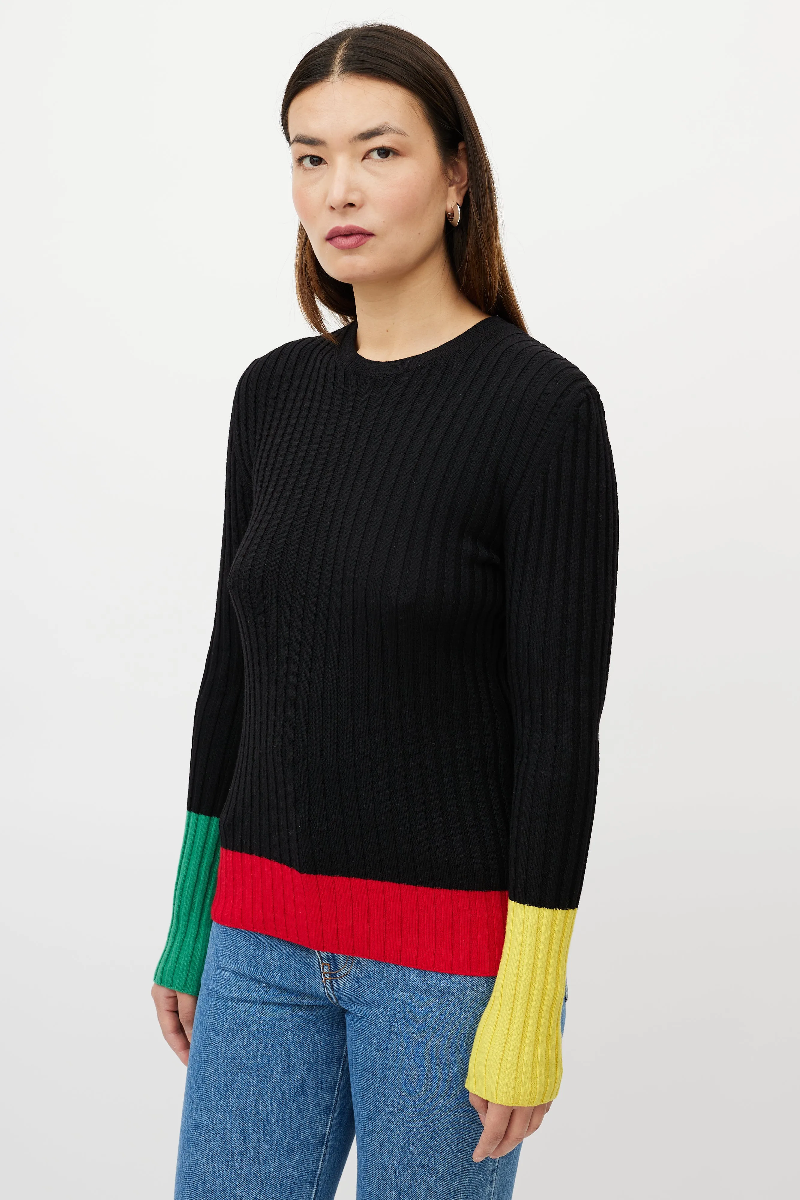 Black & Multicolour Colourblock Merino Ribbed Sweater