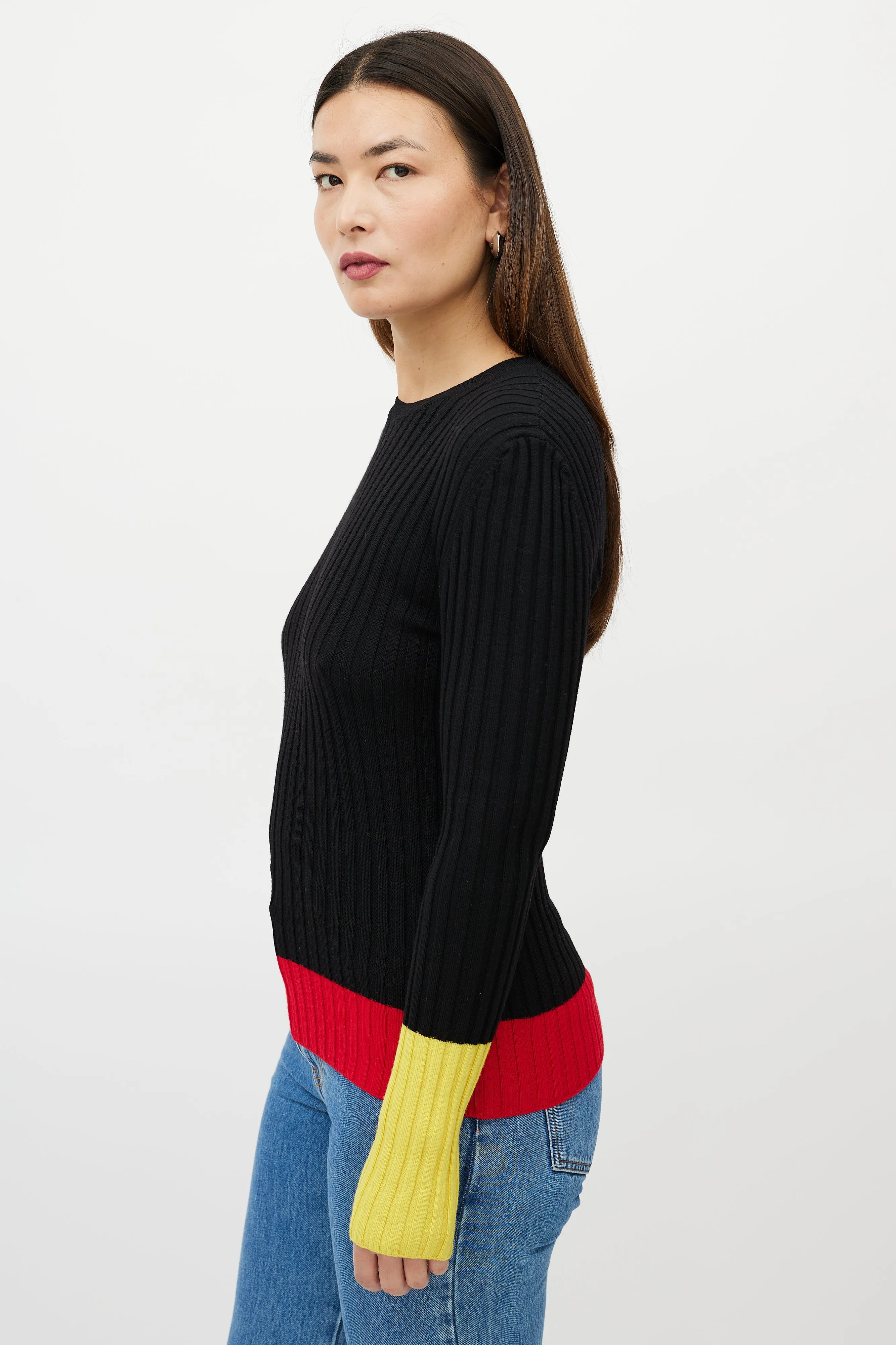 Black & Multicolour Colourblock Merino Ribbed Sweater