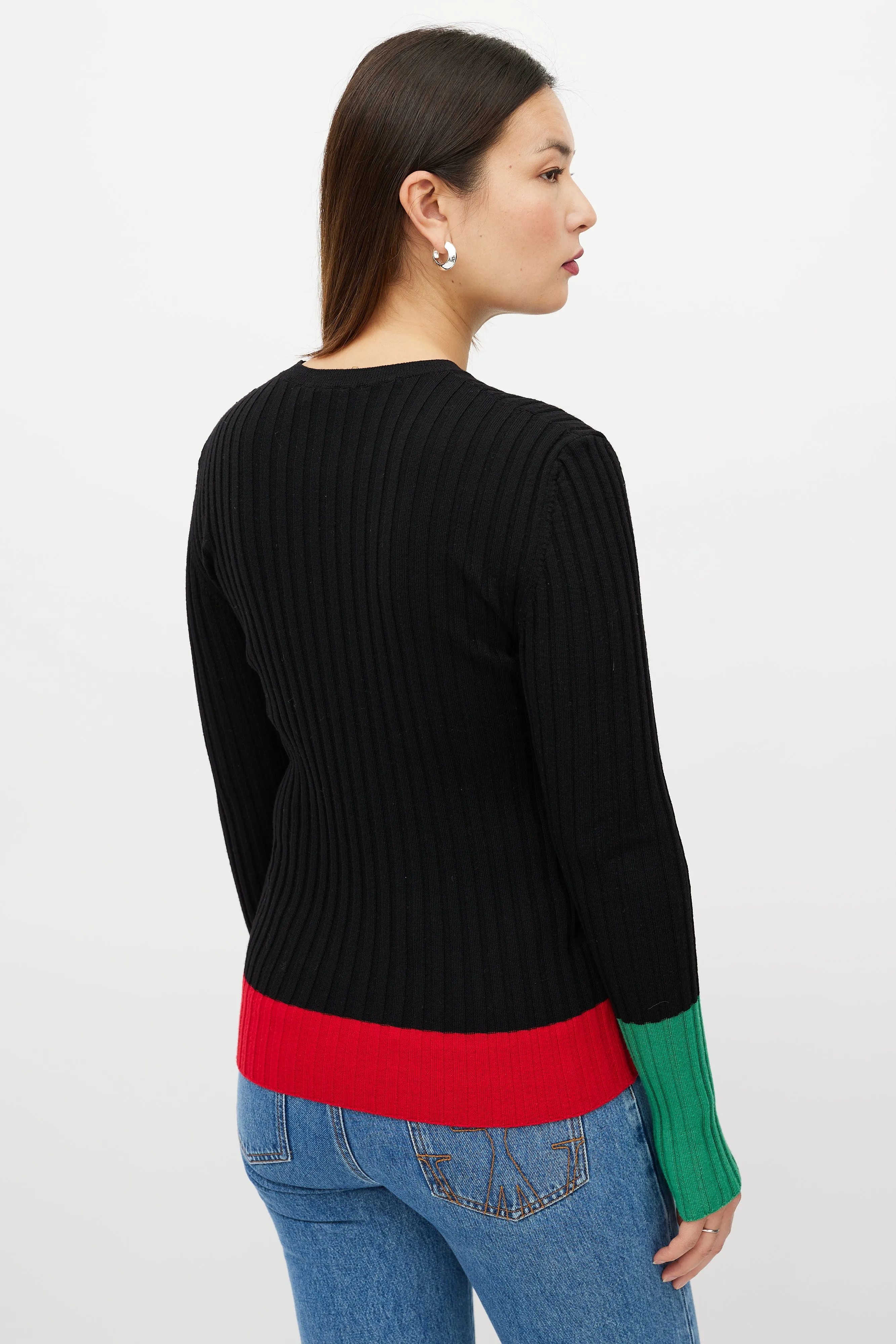 Black & Multicolour Colourblock Merino Ribbed Sweater
