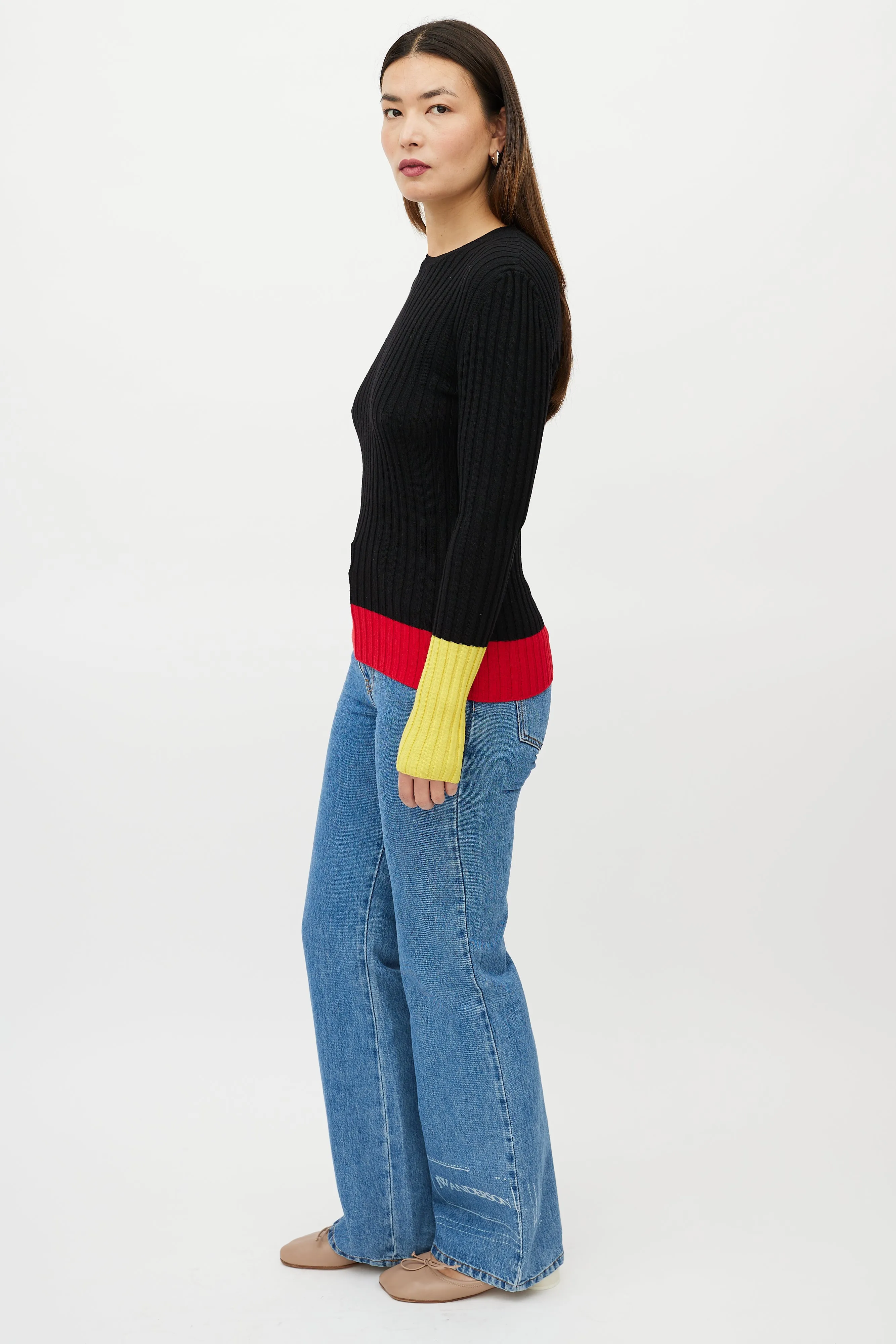 Black & Multicolour Colourblock Merino Ribbed Sweater