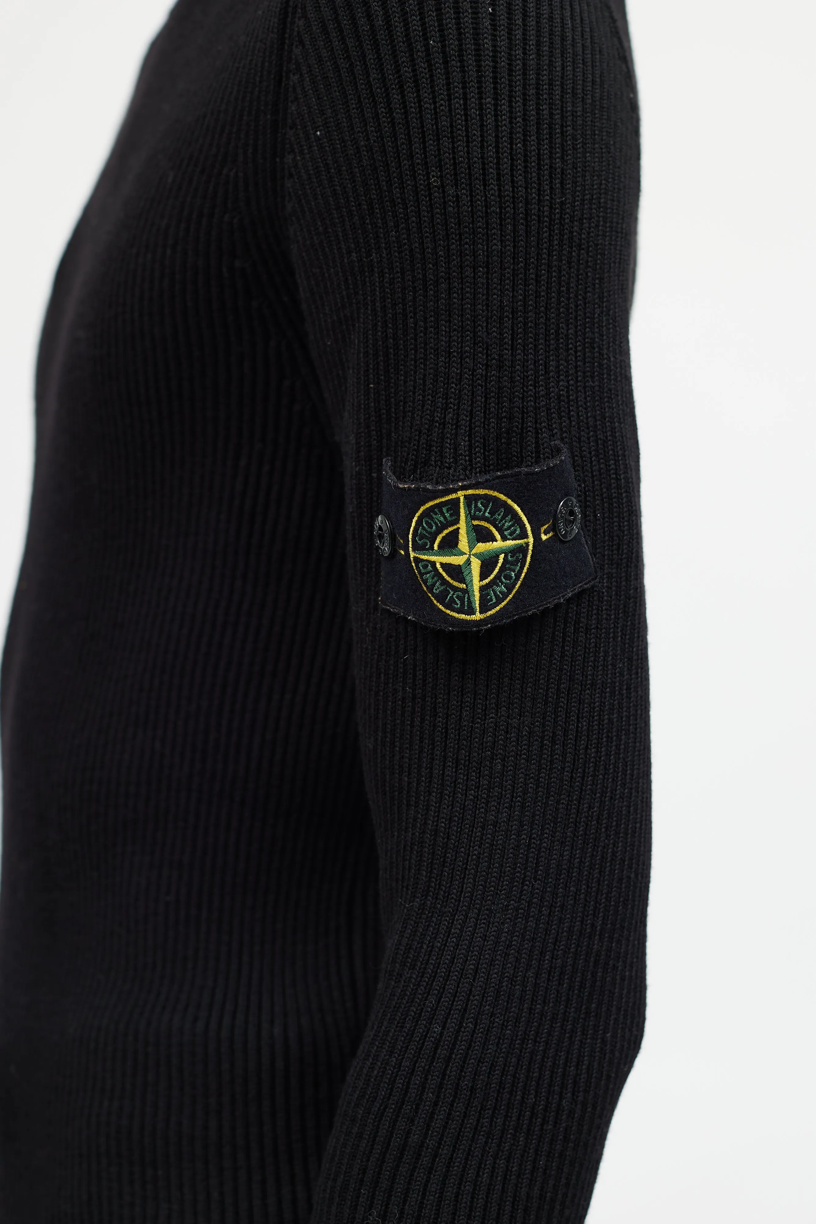 Black Ribbed Wool Turtleneck Patch Sweater