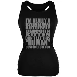 Halloween Rainbow Butterfly Unicorn Kitten Costume Black Juniors Soft Tank Top