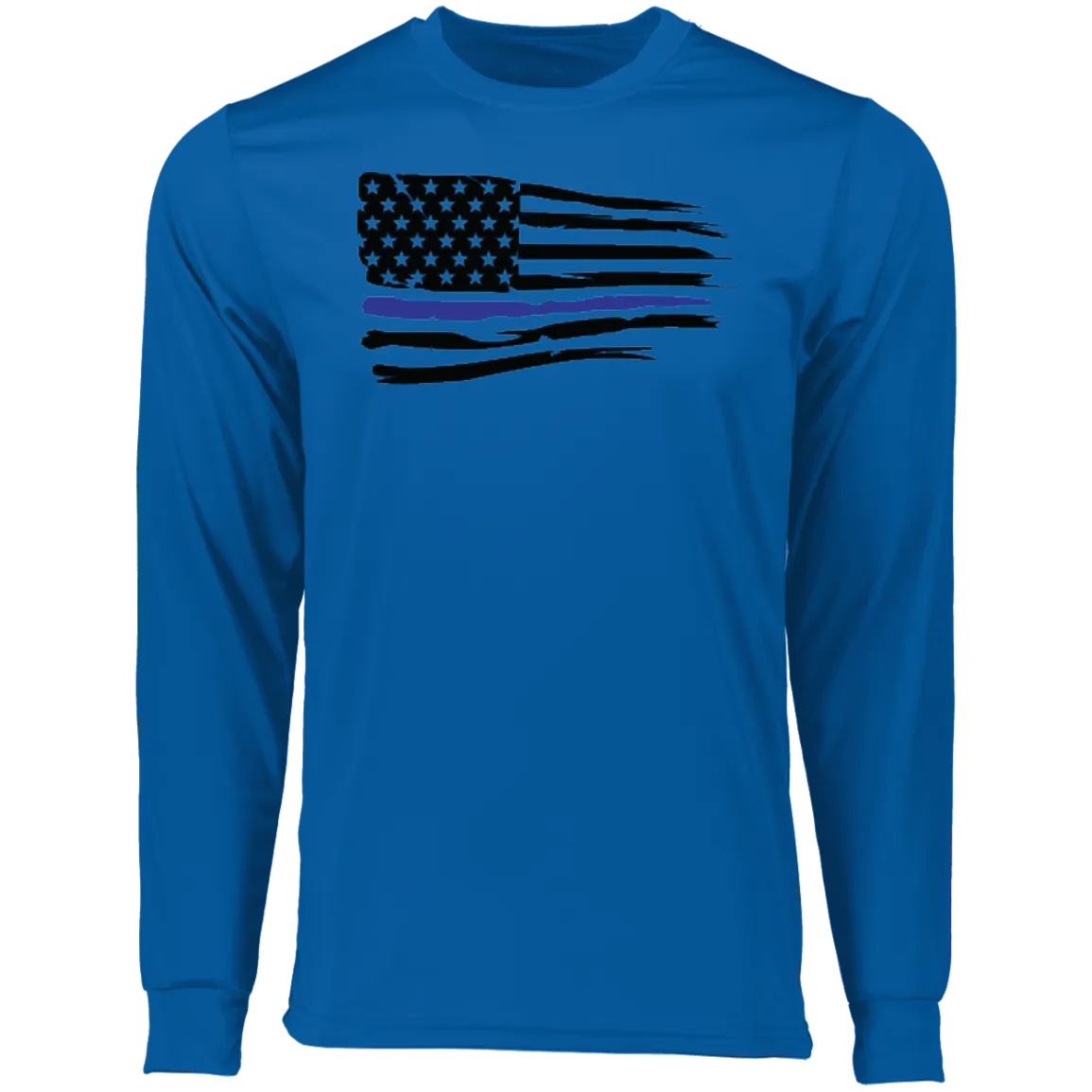 Horizontal Police Flag  Men's Long Sleeve Moisture-Wicking Tee
