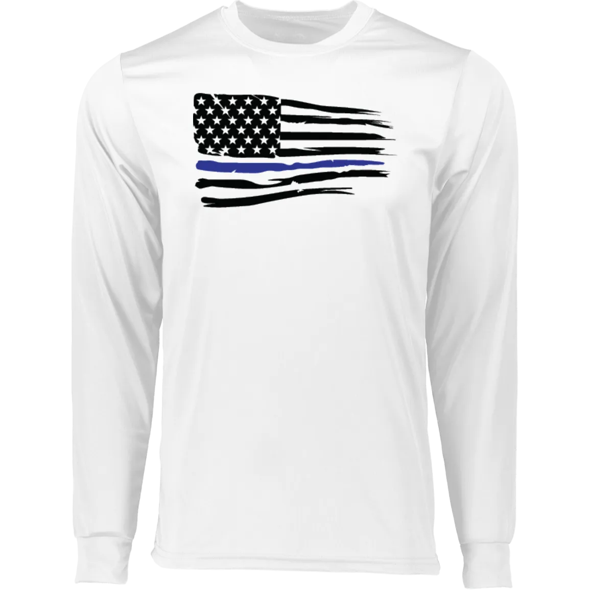 Horizontal Police Flag  Men's Long Sleeve Moisture-Wicking Tee