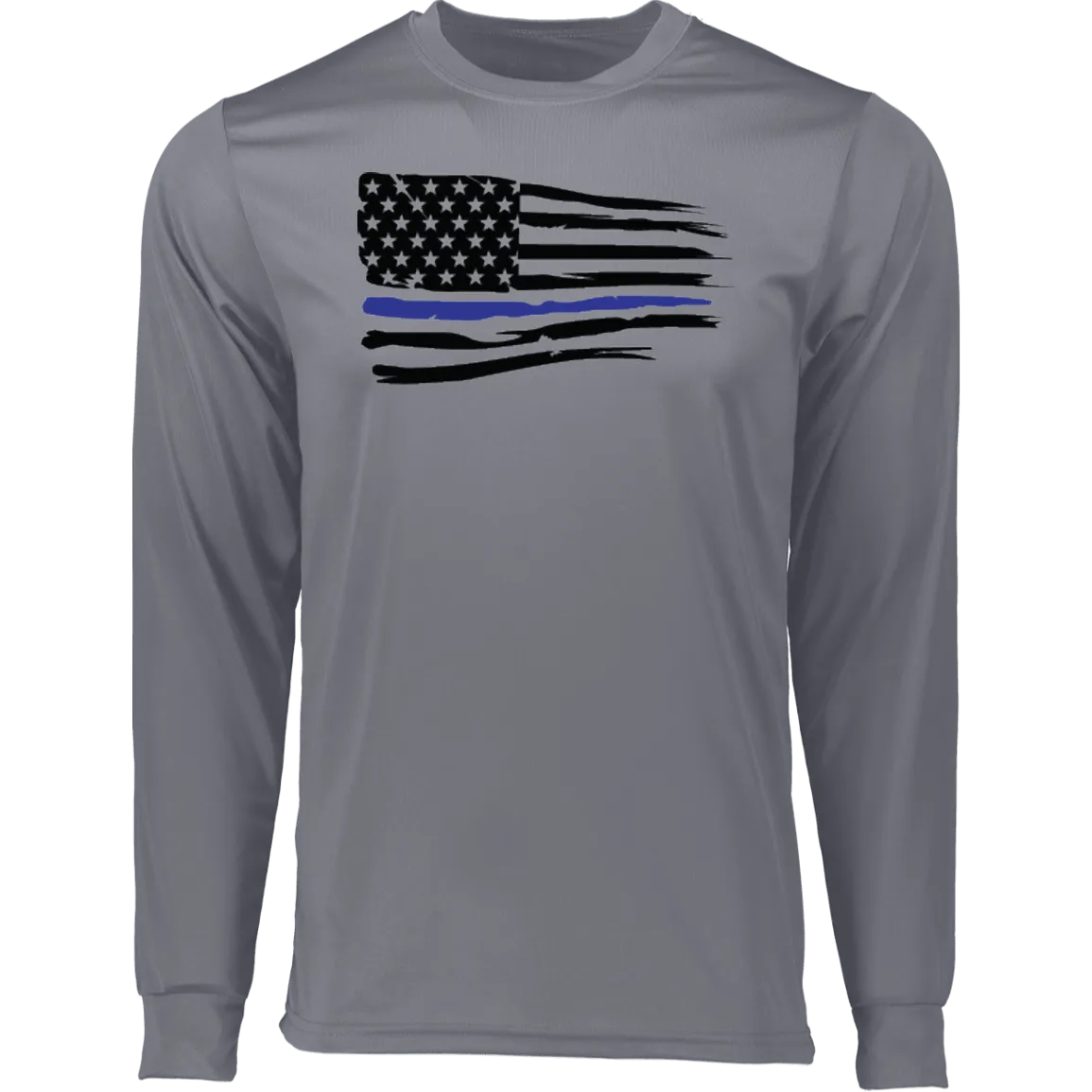 Horizontal Police Flag  Men's Long Sleeve Moisture-Wicking Tee