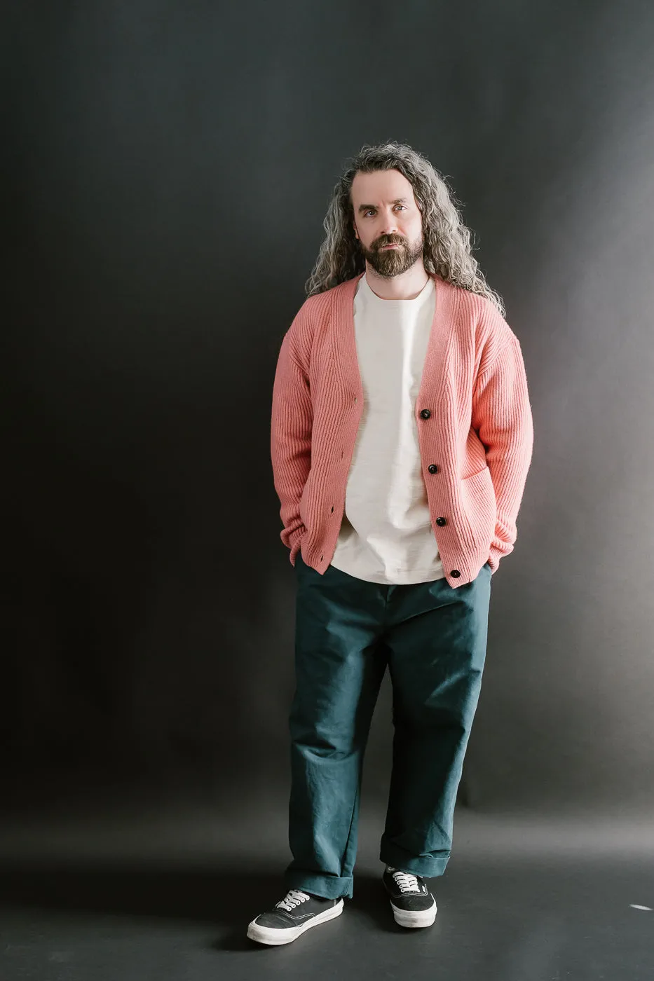 LOCG02.39 - Merino Wool Cashmere Blend Cardigan Relaxed Fit - Rosewood