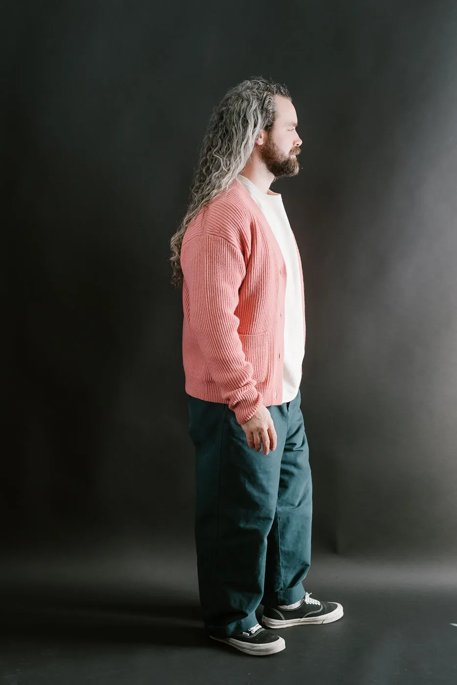 LOCG02.39 - Merino Wool Cashmere Blend Cardigan Relaxed Fit - Rosewood