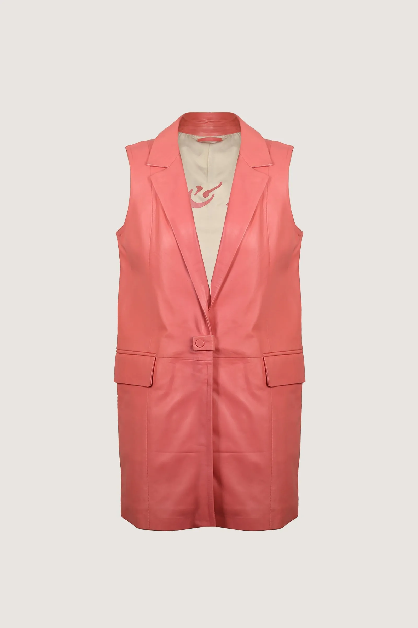 Novado - Sleeve Less Leather Coat - Red - 1 Piece