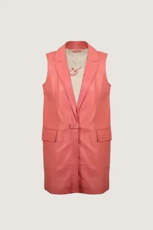 Novado - Sleeve Less Leather Coat - Red - 1 Piece