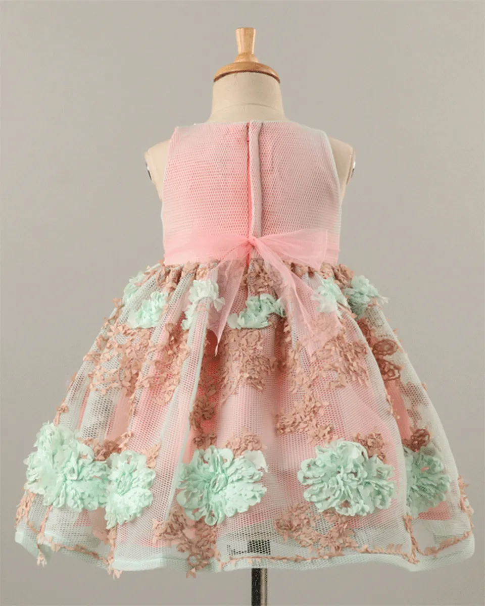Pre-Order: Stylish Dress in Silk with Pearl Embellishment-Peach