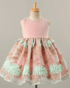 Pre-Order: Stylish Dress in Silk with Pearl Embellishment-Peach