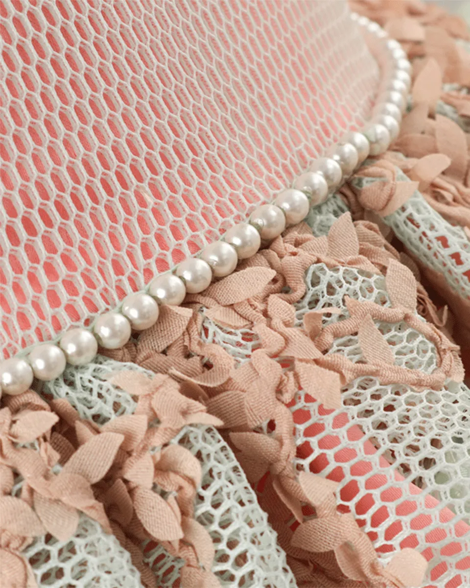 Pre-Order: Stylish Dress in Silk with Pearl Embellishment-Peach