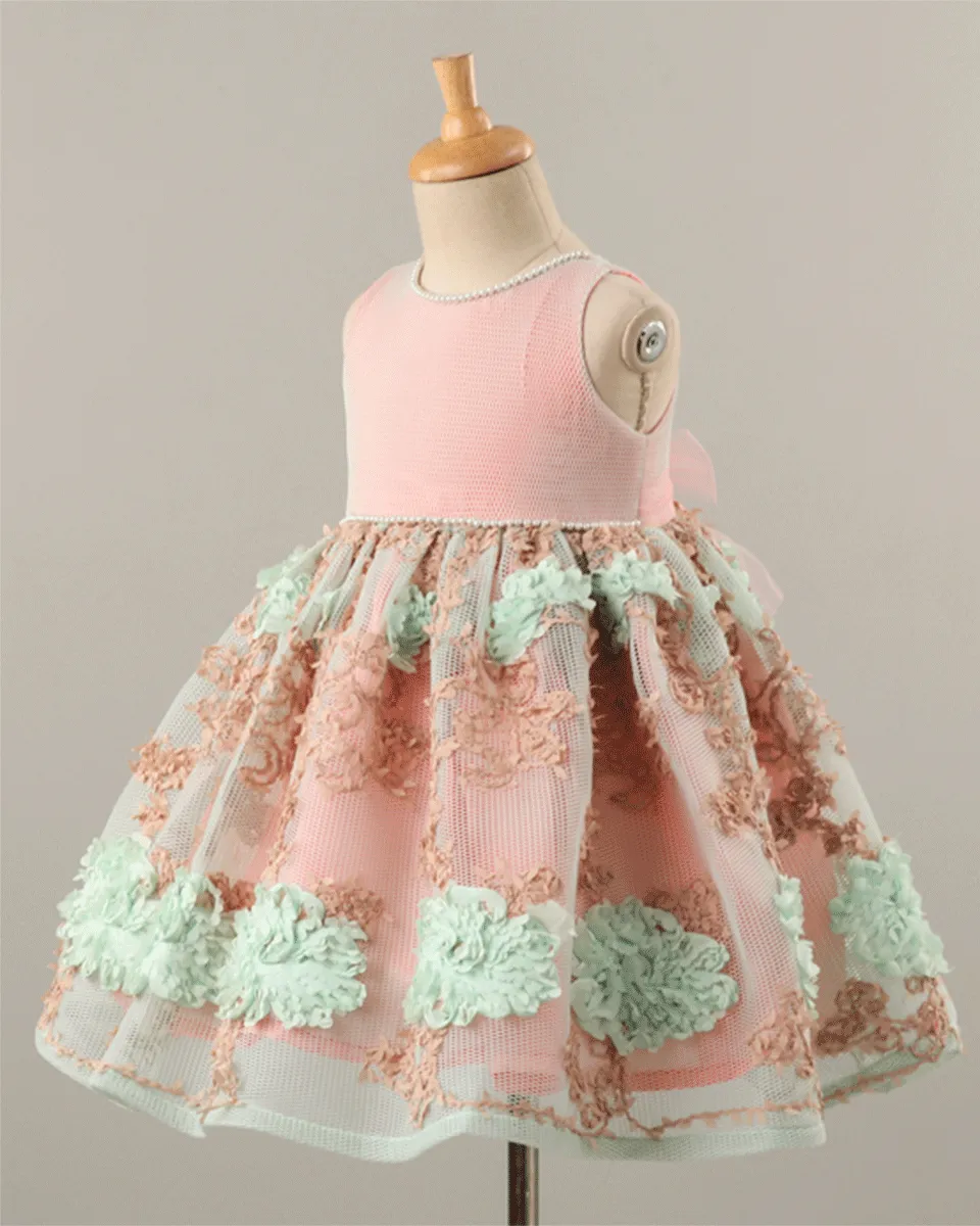 Pre-Order: Stylish Dress in Silk with Pearl Embellishment-Peach