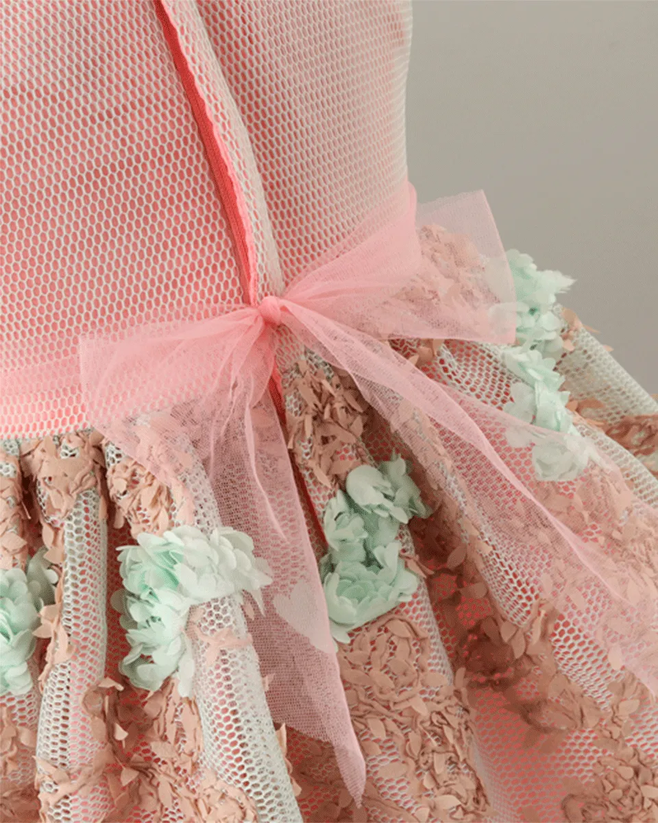 Pre-Order: Stylish Dress in Silk with Pearl Embellishment-Peach