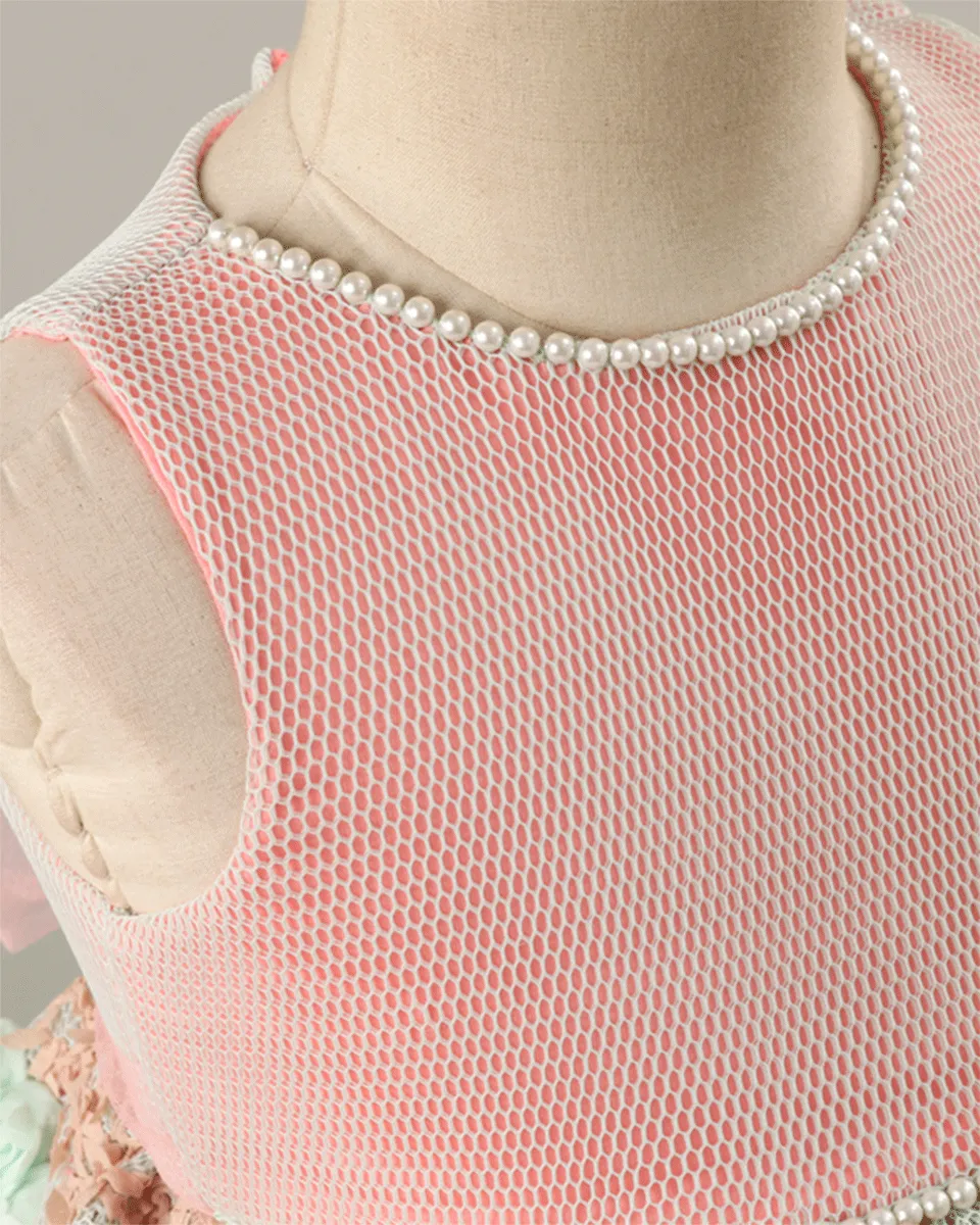 Pre-Order: Stylish Dress in Silk with Pearl Embellishment-Peach
