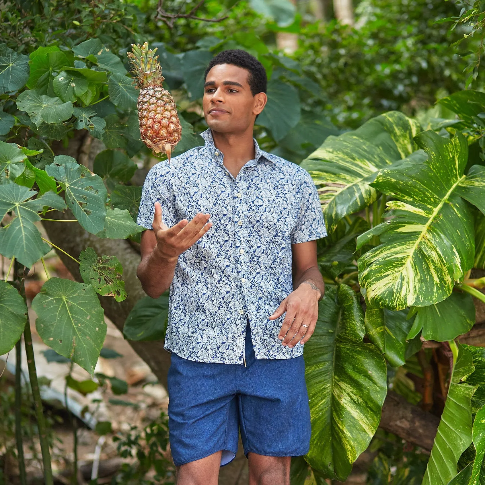 Printed Lightweight Poplin Shirt - Retro Tropical Print