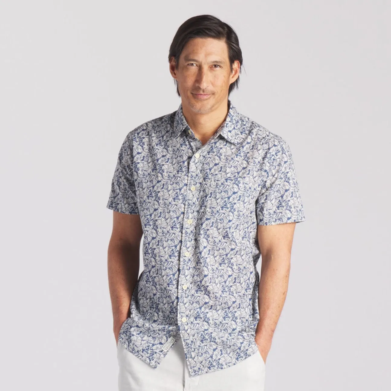 Printed Lightweight Poplin Shirt - Retro Tropical Print