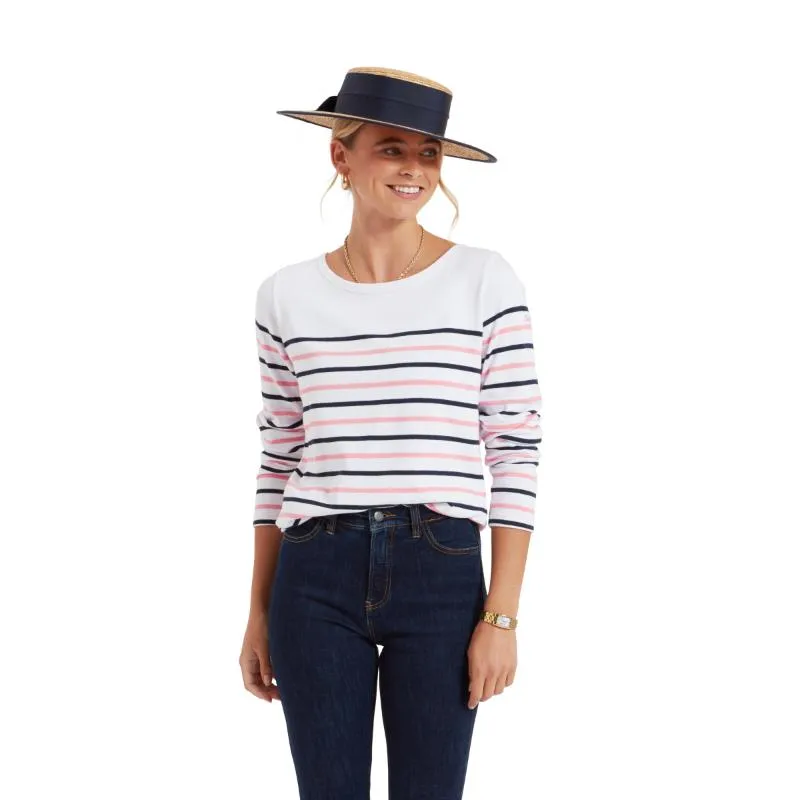 Schoffel Beauport Ladies Top - White/Navy/Flamingo Stripe