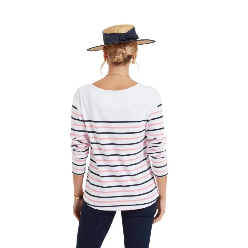 Schoffel Beauport Ladies Top - White/Navy/Flamingo Stripe