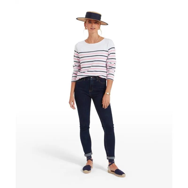 Schoffel Beauport Ladies Top - White/Navy/Flamingo Stripe