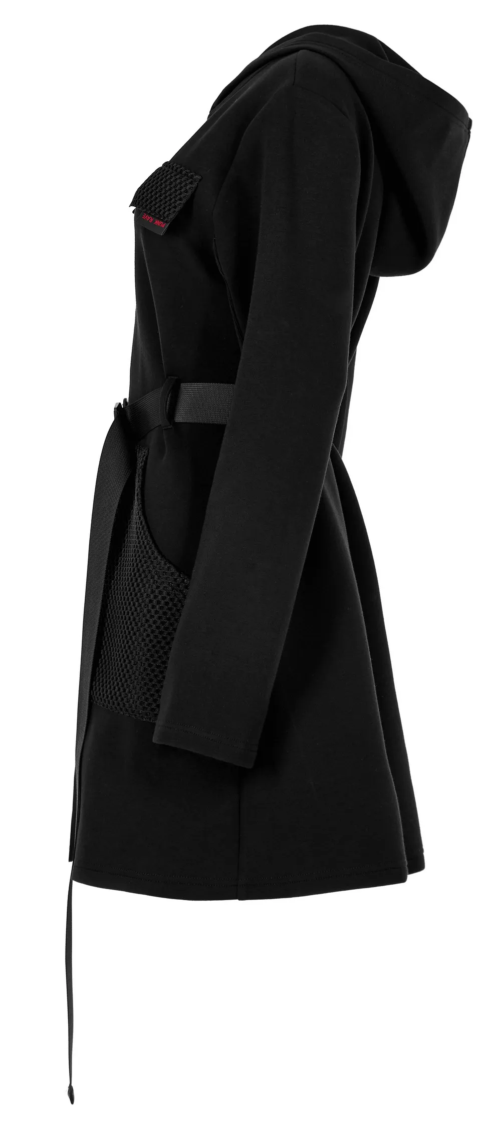 Stylish Black Hooded Zip-Front Tactical Dress