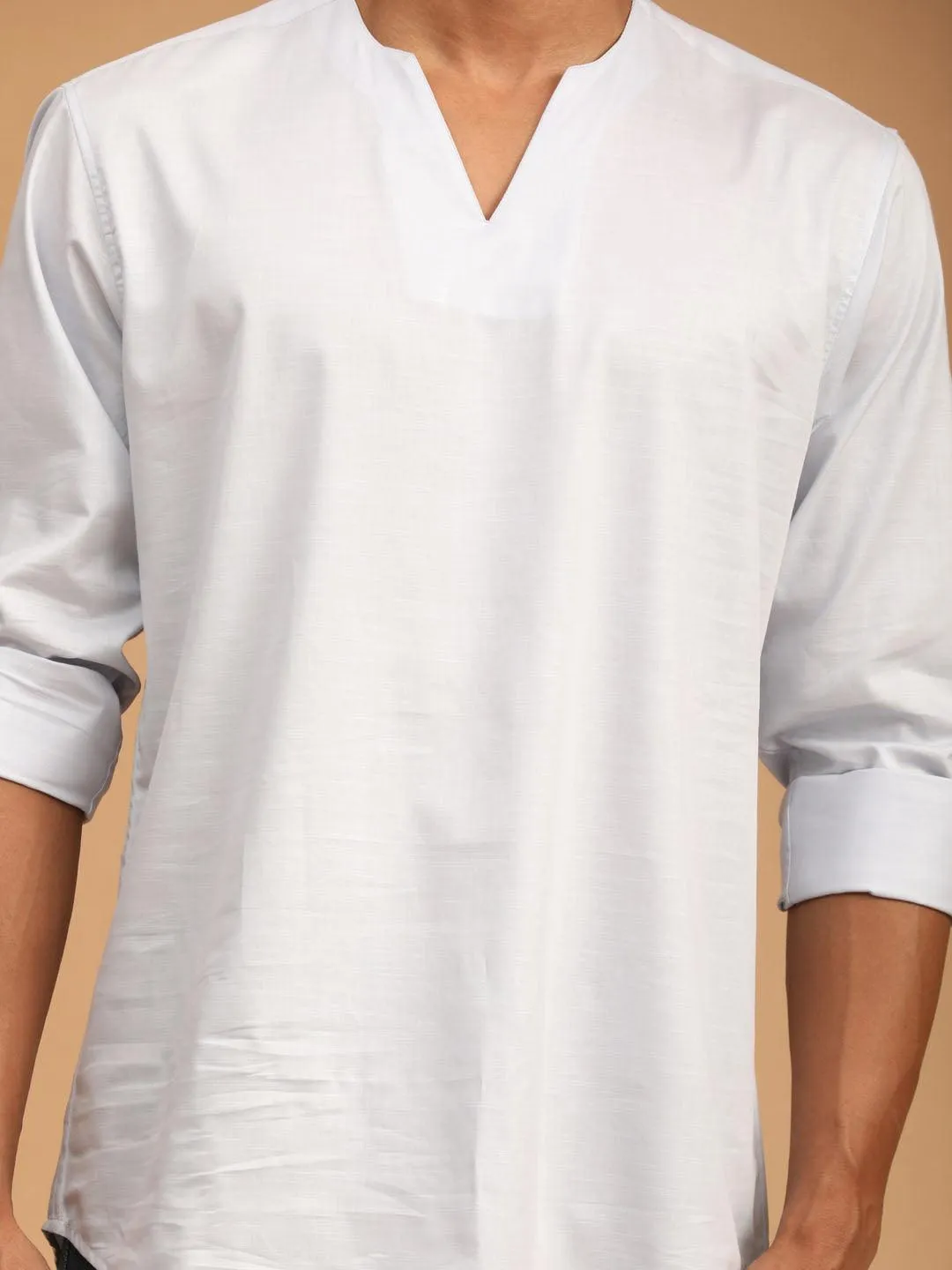 VASTRAMAY Men's Grey Cotton Short Kurta