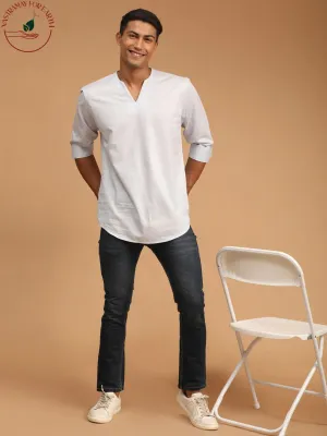 VASTRAMAY Men's Grey Cotton Short Kurta