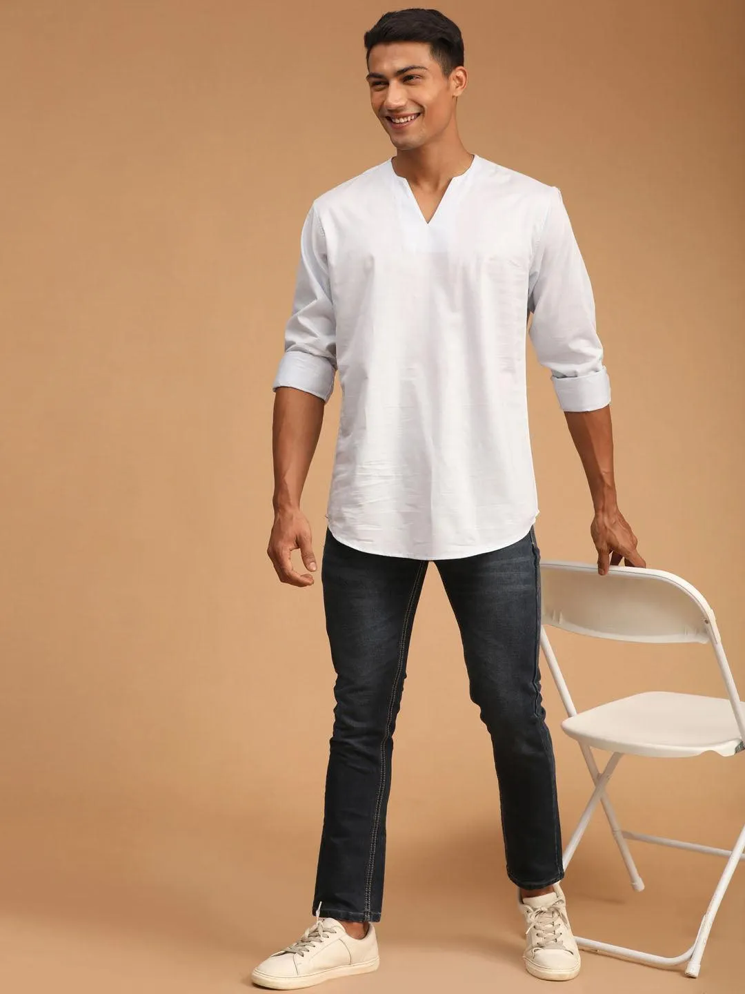 VASTRAMAY Men's Grey Cotton Short Kurta