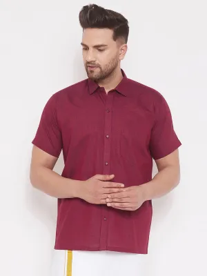 VASTRAMAY Men's Maroon Ethnic Shirt