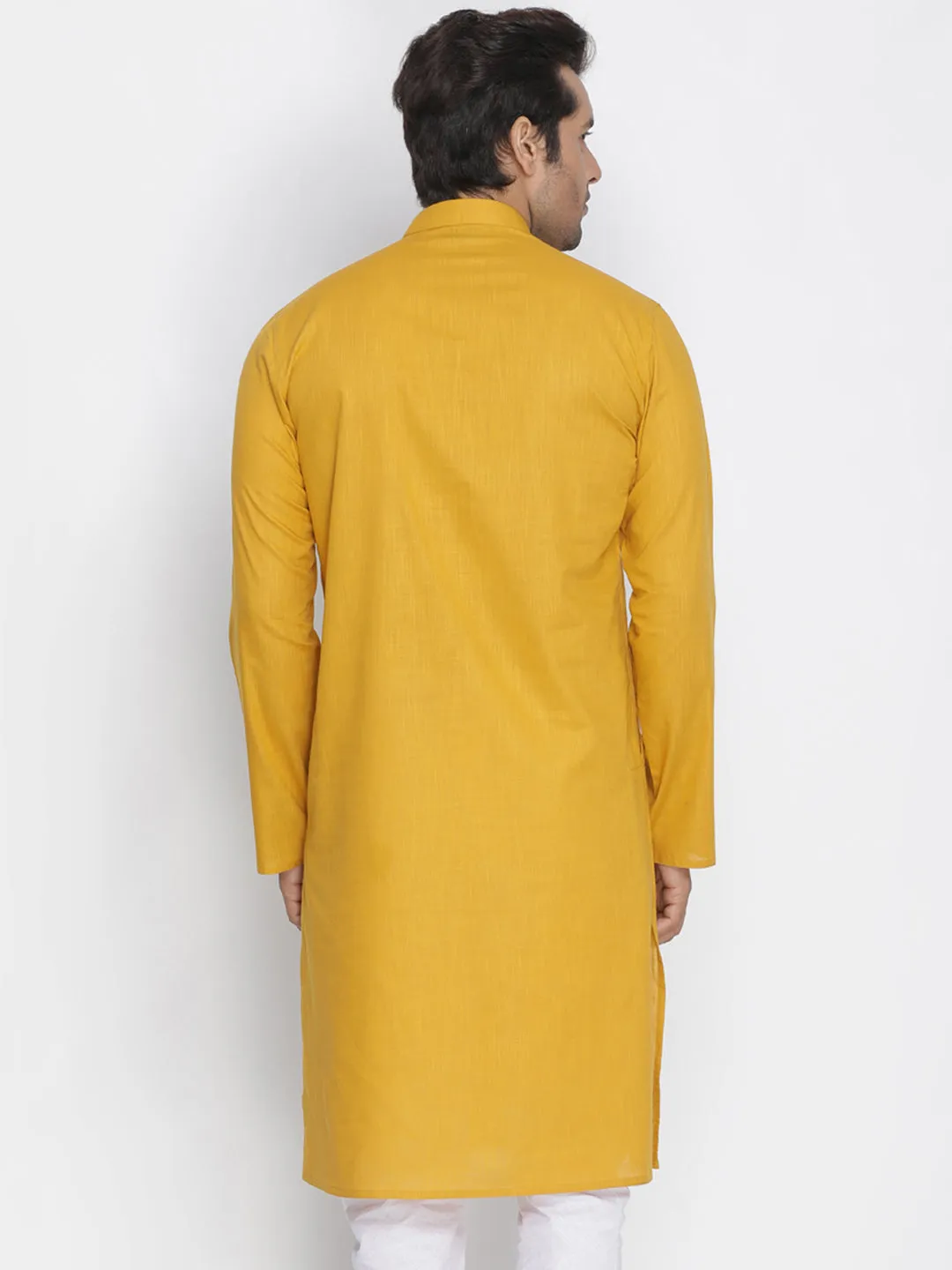 VASTRAMAY Men's Yellow Cotton Kurta