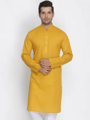 VASTRAMAY Men's Yellow Cotton Kurta