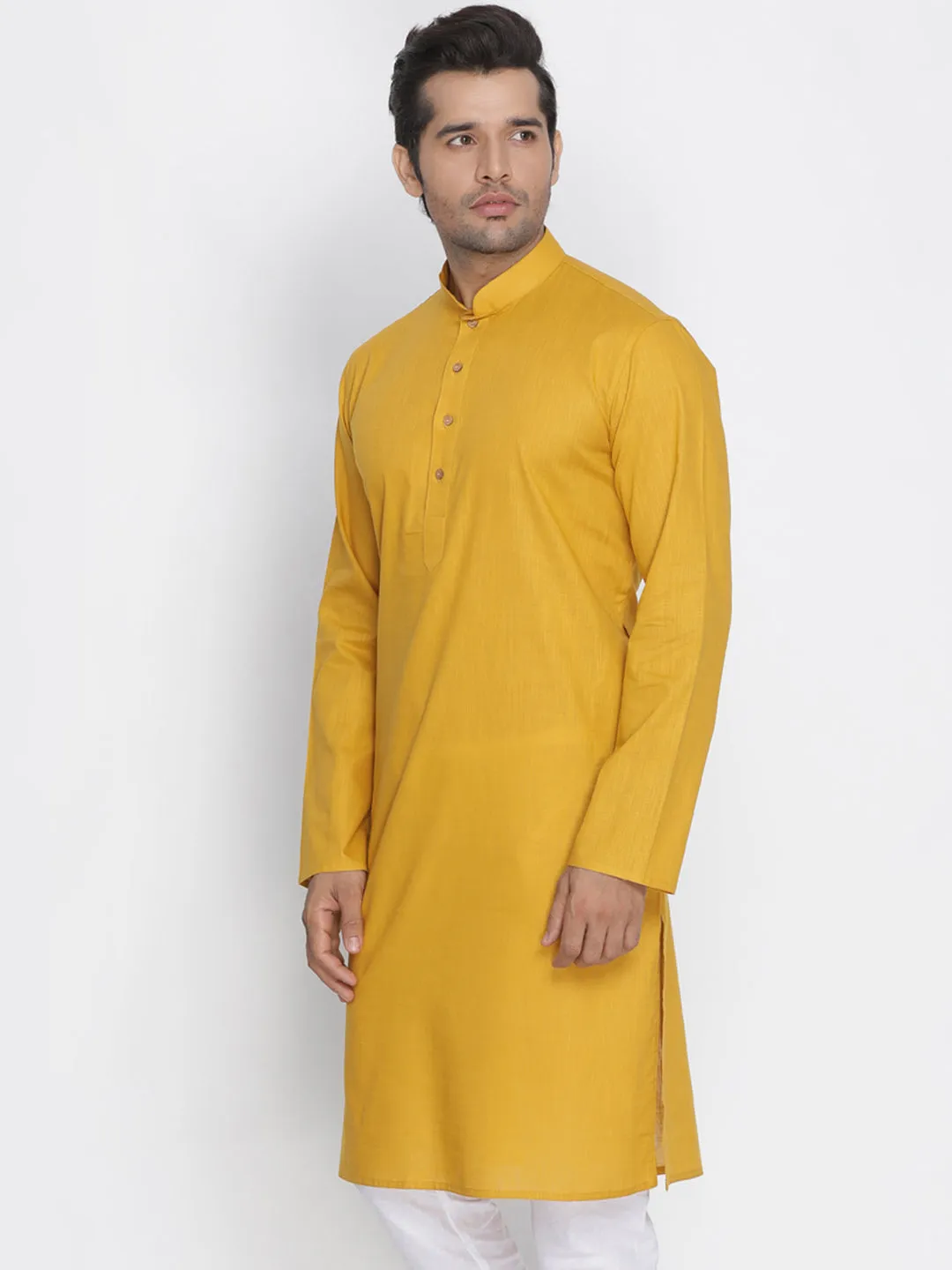 VASTRAMAY Men's Yellow Cotton Kurta