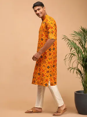 Vastramay Men's Yellow Printed Kurta Set