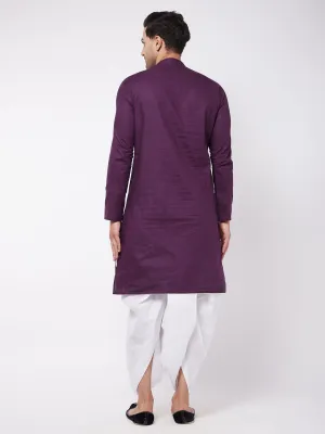 VASTRAMAY Purple Cotton Baap Beta Kurta Dhoti Set