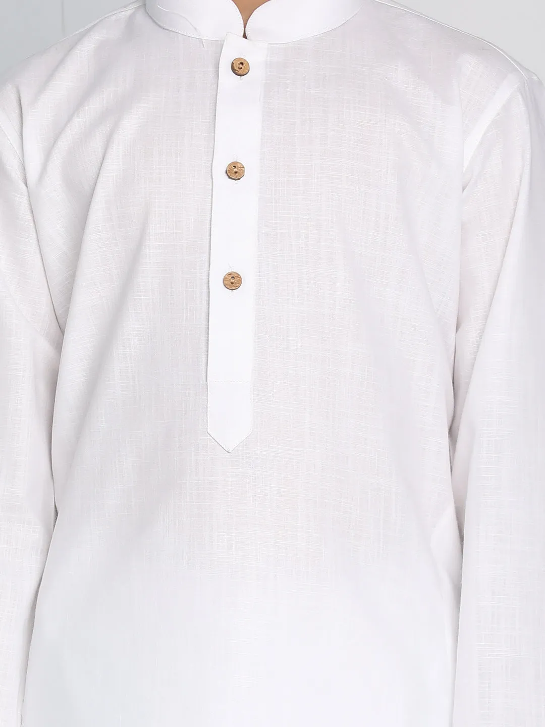 VASTRAMAY White Cotton Baap Beta Kurta Dhoti Set