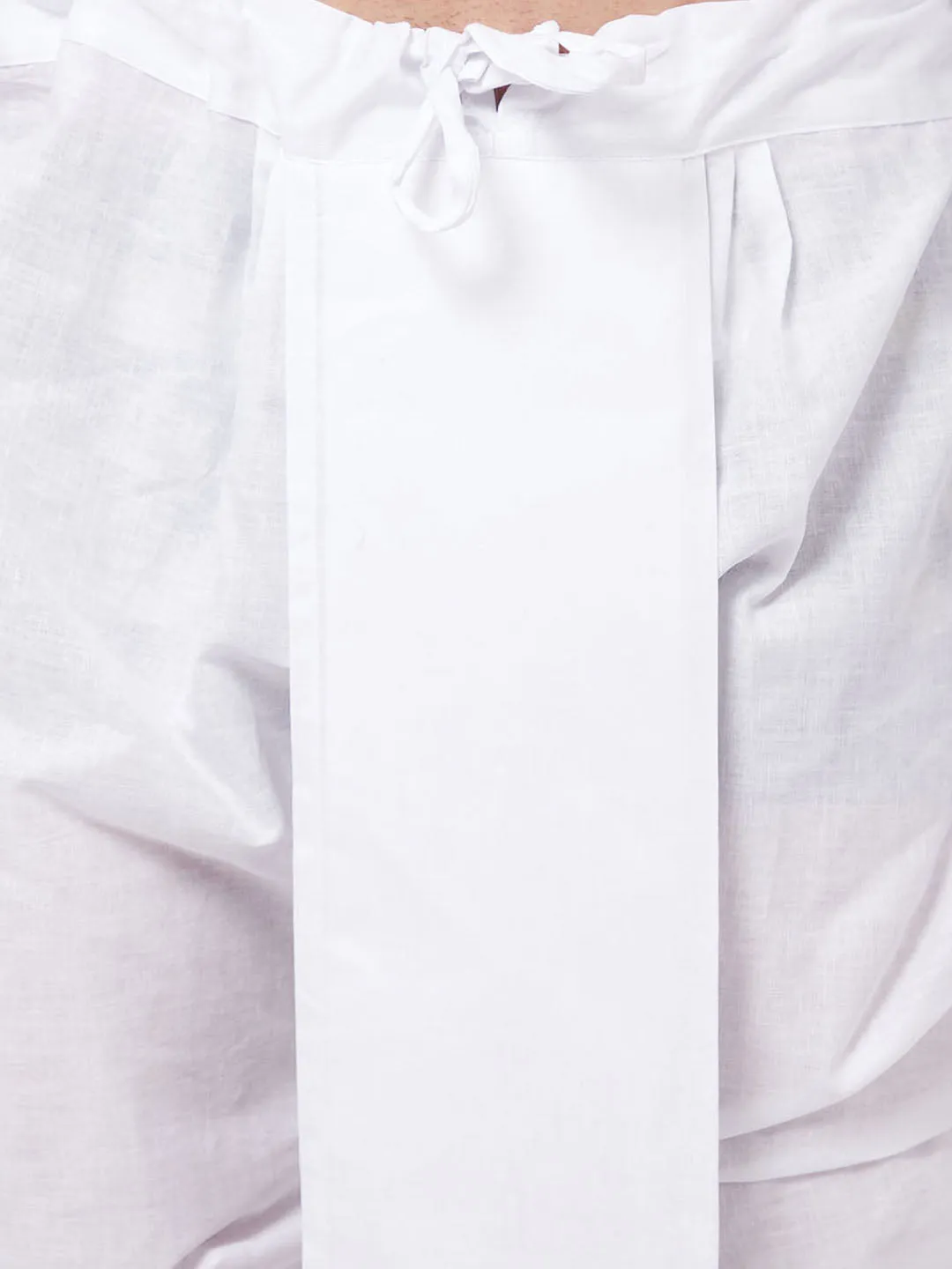 VASTRAMAY White Cotton Baap Beta Kurta Dhoti Set