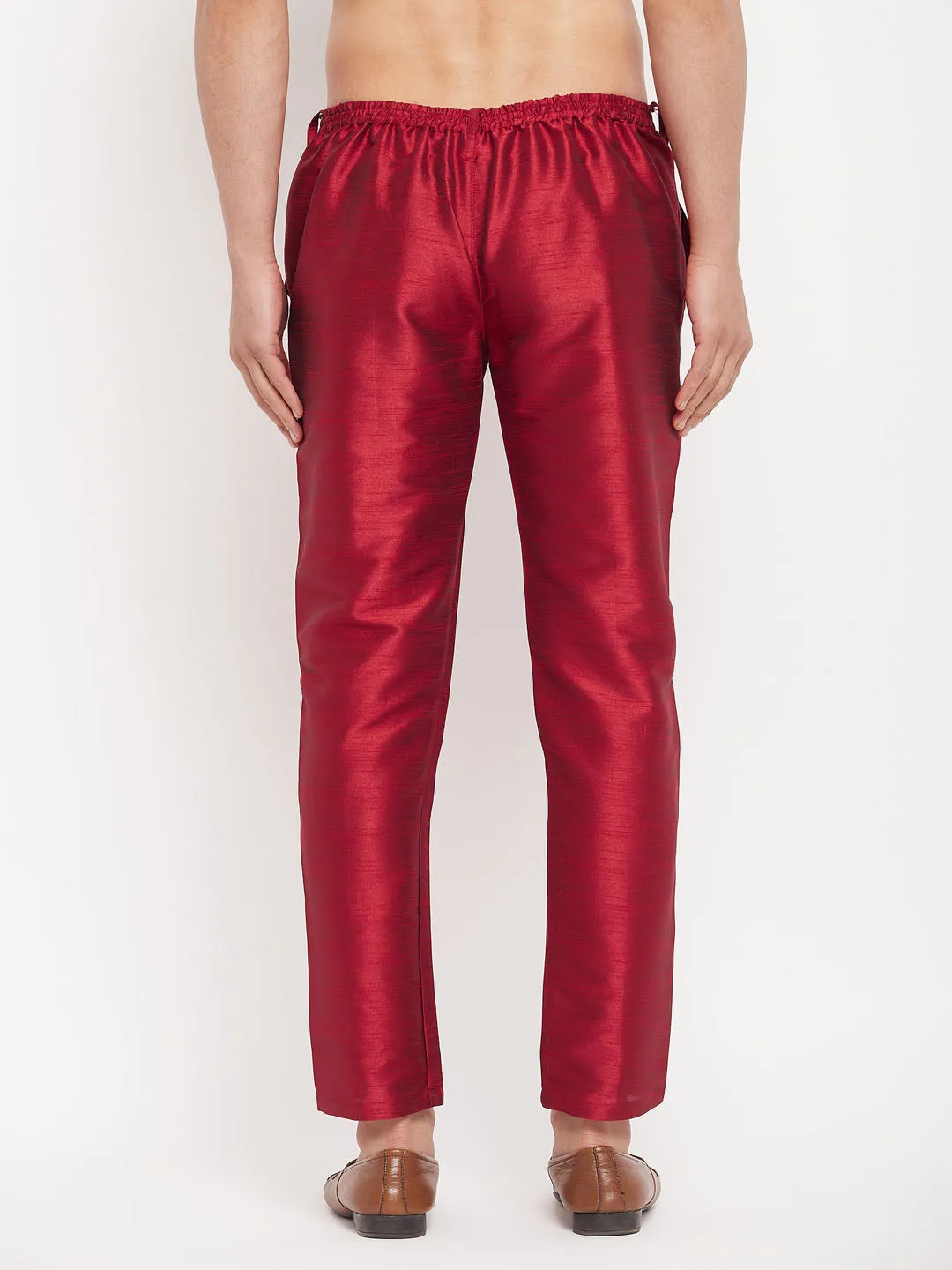 VM By VASTRAMAY Men's Maroon Silk Blend Pant Style Pyjama