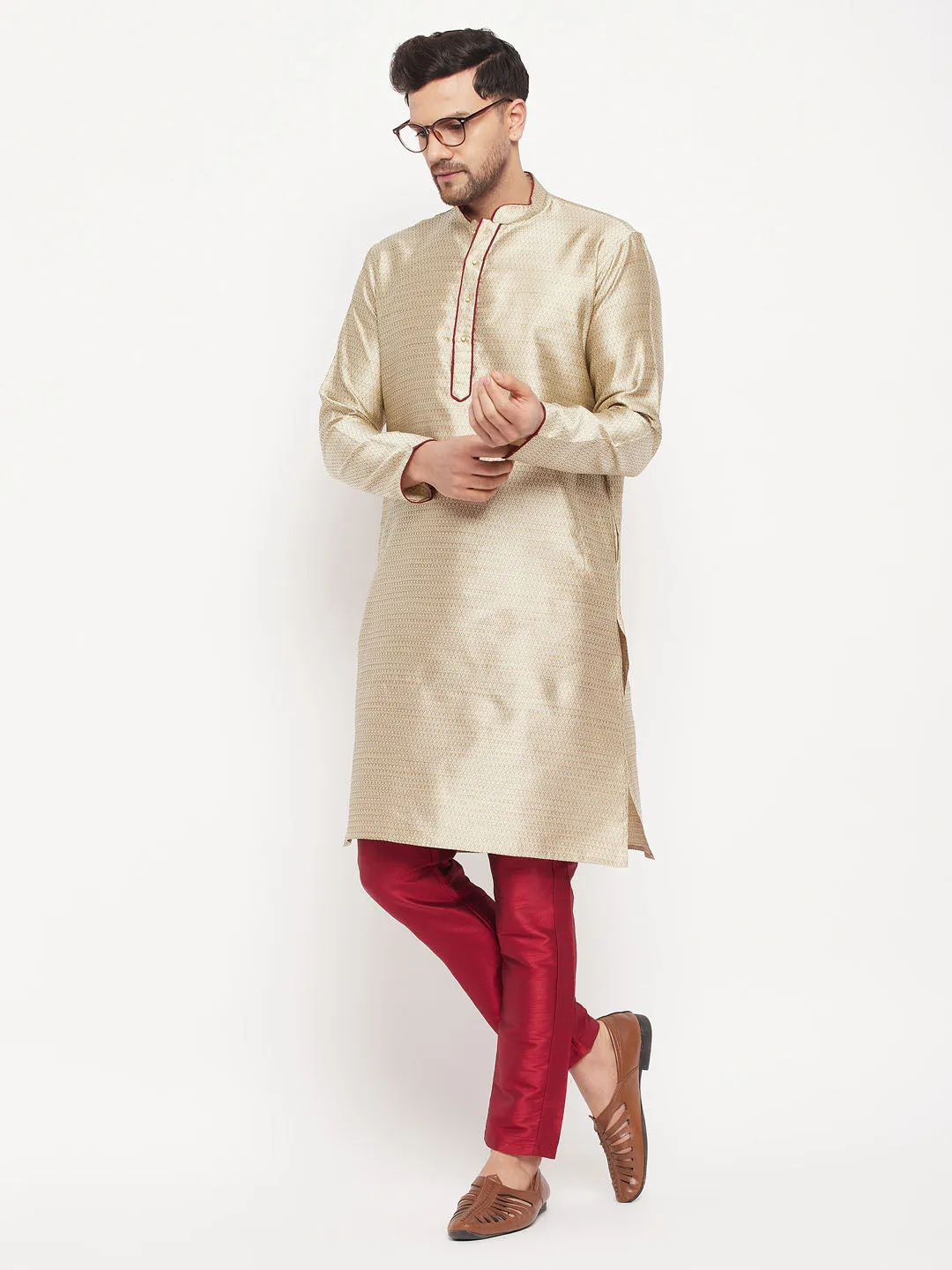 VM By VASTRAMAY Men's Maroon Silk Blend Pant Style Pyjama