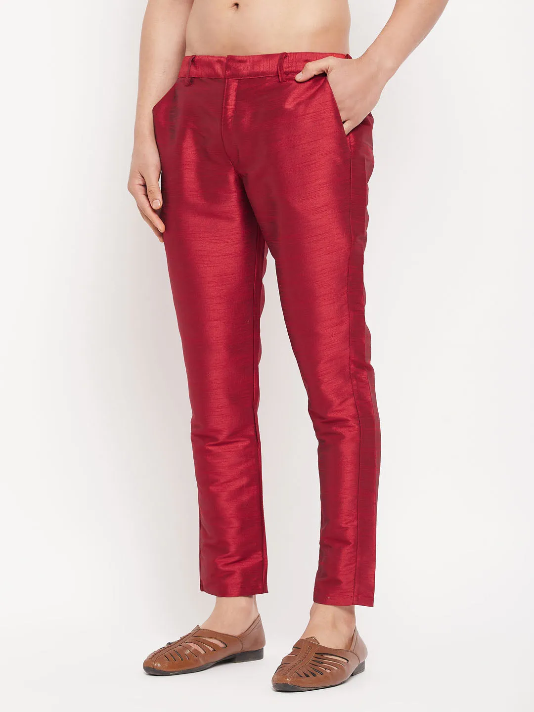 VM By VASTRAMAY Men's Maroon Silk Blend Pant Style Pyjama