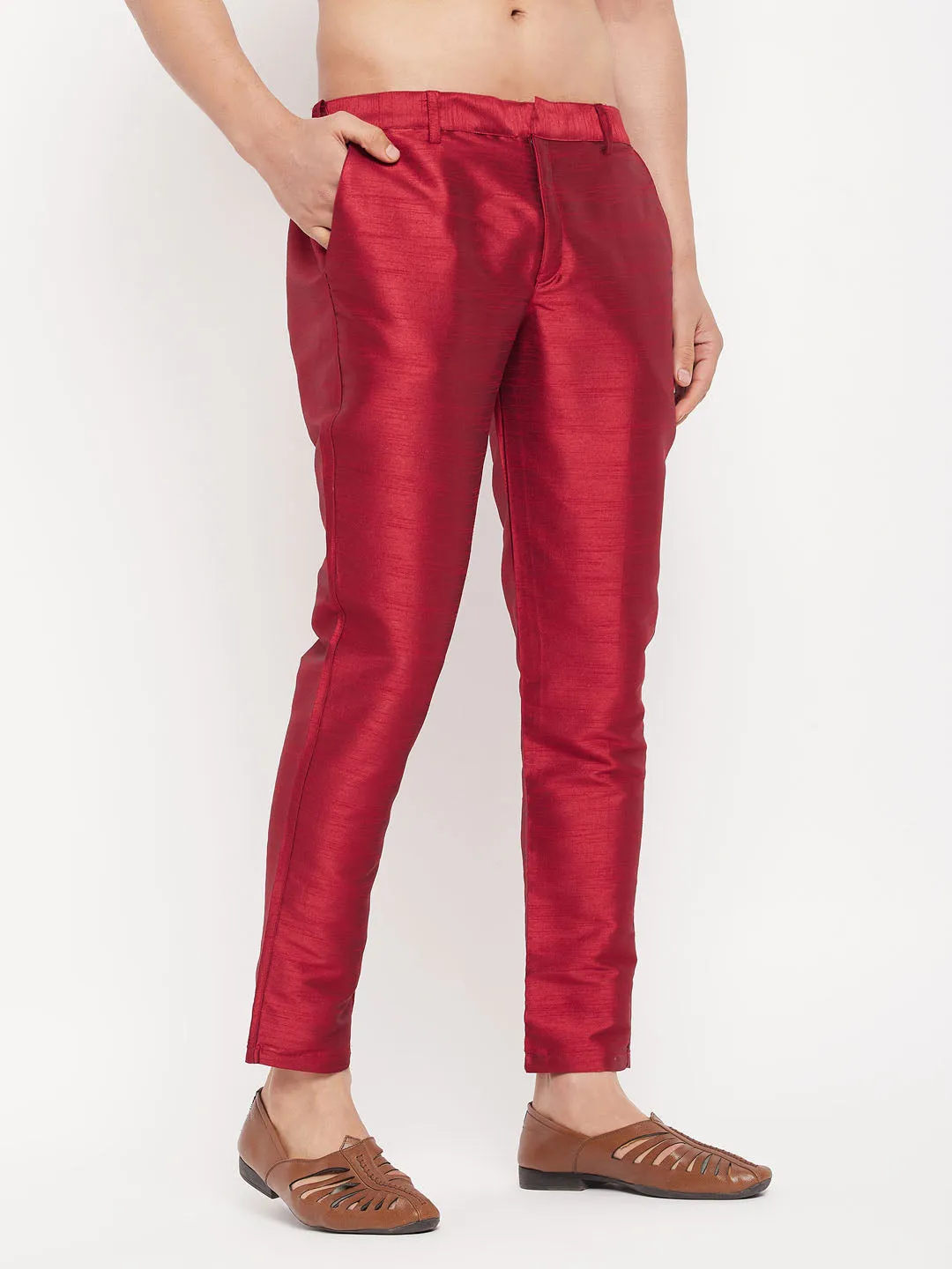 VM By VASTRAMAY Men's Maroon Silk Blend Pant Style Pyjama