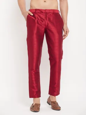 VM By VASTRAMAY Men's Maroon Silk Blend Pant Style Pyjama