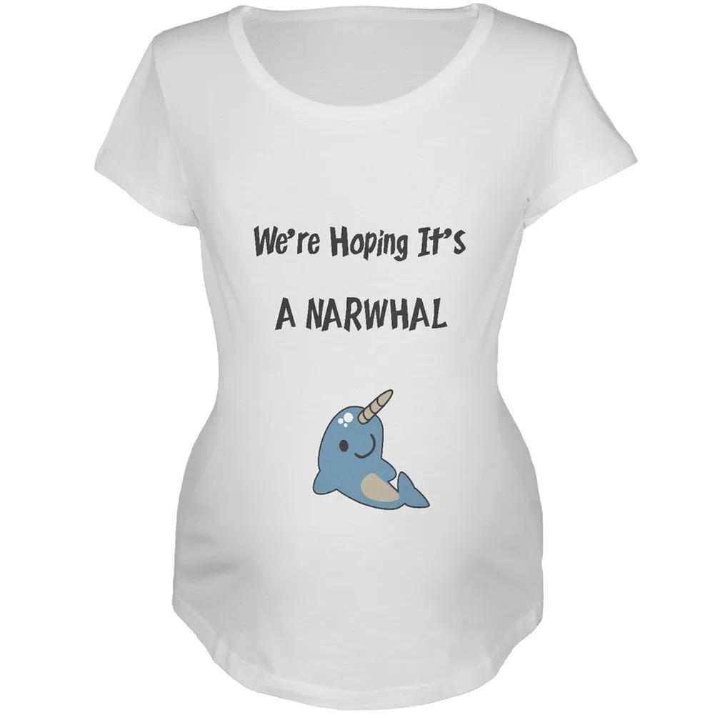 We're Hoping It's A Narwhal Black Maternity Soft T-Shirt
